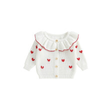 (2-3 Years, White) Pasgeboren babyvestje/trui voor meisjes met hartjesborduursel, lange mouwen en knoopsluiting.