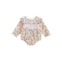 (6-9 Months, Apricot) Mono de otoño para bebé niña con estampado a cuadros, bordado de lazo, manga larga y cuello redondo con volantes.