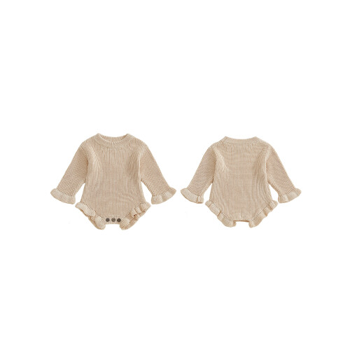 (6-9 Months, Beige) Φθινοπωρινό μονόχρωμο πλεκτό ολόσωμη φόρμα 1
