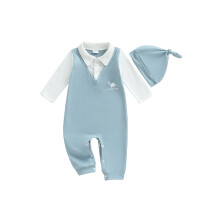 (3-6 Months, Blue) Salopetă de toamnă pentru bebeluși băieți, cu mânecă lungă, imprimeu dinozaur, lungime completă și pălărie