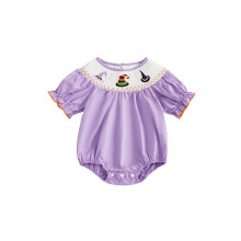 (12-18 Months, Lavender) Mono de bebé niña de Halloween con calabaza y sombrero de bruja, manga corta, cuello redondo, ropa otoñal linda