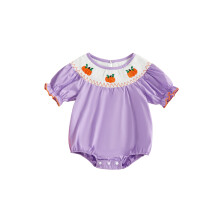 (6-12 Months, Purple) Mono de bebé niña de Halloween con calabaza y sombrero de bruja, manga corta, cuello redondo, ropa otoñal linda