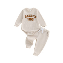 (12-18 Months, Khaki) Conjunto de otoño para bebé: pelele de manga larga con bordado y pantalón elástico (2 piezas).