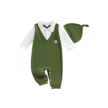 (9-12 Months, Army Green) Salopetă de toamnă pentru bebeluși băieți, cu mânecă lungă, imprimeu dinozaur, lungime completă și pălărie