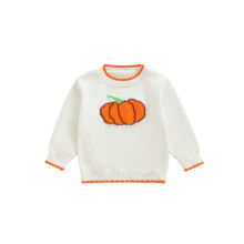 (9-12 Months, White) Pikkutyttöjen lämmintä talvinettu kurpitsa-neulepuseroa pitkähihainen pyöreä kaula-aukko Halloween-vaatteiksi