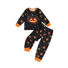 (5-6 Years, Black) Conjunto de niño Halloween: sudadera de manga larga con calabaza y pantalón elástico.