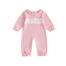 (12-18 Months, Pink) Romper Fómhair do Chailíní Leanbh le Bróidnéireacht, Muinchille Fada & Coiléar Bábóige