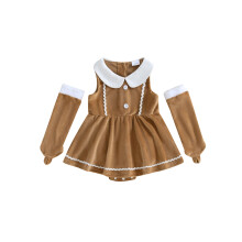 (6-12 Months, Khaki) Vestido de Navidad para bebé niña, sin mangas, con cuello de muñeca, pelele de pan de jengibre y guantes.