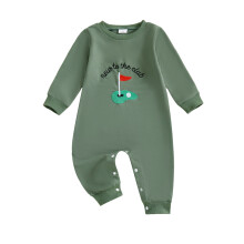 (3-6 Months, Green) Salopetă de toamnă pentru bebeluși băieți, cu mânecă lungă, broderie golf, lungime completă.