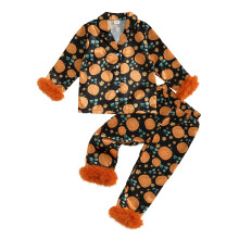 (12-18 Months, Black) Taaperon 2 kpl Halloween-pyjama pitkähihainen kurpitsakuvioinen paita ja housut -setti vauvan oloasut