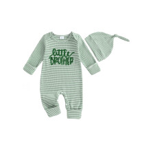 (Newborn, Green) Salopă cu dungi pentru bebeluși, la modă, cu litere brodate, guler rotund, mânecă lungă, cu pălărie