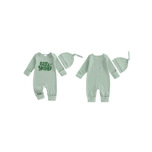 (Newborn, Green) Μοντέρνο ριγέ ολόσωμο μωρά αγόρια 1