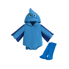 (0-6 Months, Blue) Mono de otoño para bebé con capucha, manga larga y estampado de peces.