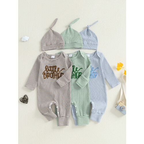 (Newborn, Green) Μοντέρνο ριγέ ολόσωμο μωρά αγόρια 2