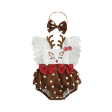 (12-18 Months, Brown) Conjunto navideño para bebé niña: mono con mangas de reno volador y diadema con lazo (2 piezas).