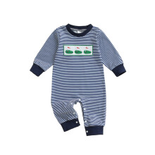 (0-3 Months, Blue) Salopetă toamnă bebeluși, croială elegantă, golf brodat, dungi, guler rotund, mânecă lungă, nou-născuți
