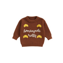 (0-6 Months, Brown) Kleinkind-Baby-Strickpullover mit modischer Buchstabenstickerei, Rundhalsausschnitt und langen Ärmeln