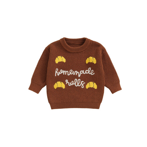 (12-18 Months, Brown) Πλεκτό πουλόβερ για στρογγυλή λαιμόκοψη.