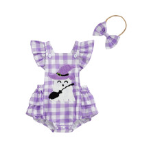 (12-18 Months, Purple) Conjunto de mono y diadema con bordado de fantasmas para niñas en Halloween