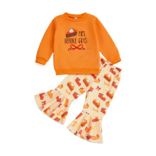 (6-7 Years, Orange) Conjunto de sudadera y pantalones para niña: manga larga con estampado de cupcakes y pantalones elásticos acampanados.