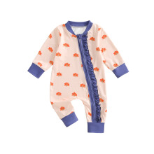(3-6 Months, Multi-Color) Mono de Acción de Gracias para bebé, estampado de pavo, con volantes y cremallera, cuello redondo, manga larga, otoño