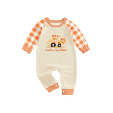 (6-12 Months, Apricot) Mono de Acción de Gracias para bebé niño, estampado de pavo y excavadora, cuadro, manga larga raglán, para pequeño.