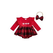 (3-6 Months, Red) Conjunto navideño de 2 piezas para bebé niña: falda larga y pelele con diadema. Ropa para recién nacida.