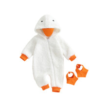 (00, White) Baby-Halloween-Ganskostüm, Plüsch-Strampler mit langen Ärmeln, Kapuze, Reißverschluss und Füßlingen.