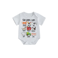 (6-12 Months, White) Baby-Sommer-Overall mit Buchstaben- und Tiermuster, Kurzarm, Rundhalsausschnitt, süßer Body