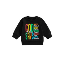 (6-12 Months, Black) Trui voor peuters en baby's, herfstmodel, los model, stijlvolle letterprint, ronde hals, lange mouwen, pullover.
