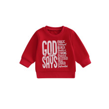 (6-12 Months, Red) Trui voor peuters en baby's, herfstmodel, los model, stijlvolle letterprint, ronde hals, lange mouwen, pullover.