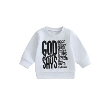 (12-18 Months, White) Trui voor peuters en baby's, herfstmodel, los model, stijlvolle letterprint, ronde hals, lange mouwen, pullover.