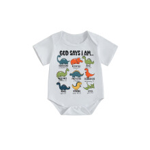(0-3 Months, White) Baby-Sommer-Jumpsuit mit Buchstaben- und Dinosaurierprint, Kurzarm, Rundhalsausschnitt, süßer Body