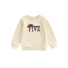 (5-6 Years, Beige) Trui met lange mouwen en ronde hals voor peuters en peuters, geschikt voor een verjaardag.