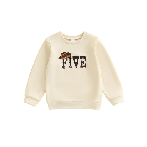 (5-6 Years, Beige) Φούτερ γενεθλίων νήπιο στρογγυλή λαιμόκοψη