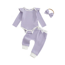 (12-18 Months, Purple) Conjunto 3 piezas bebé niña: pelele manga larga, pantalón y diadema, ideal para otoño.