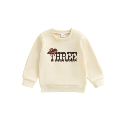 (3-4 Years, Beige) Φούτερ γενεθλίων νήπιο στρογγυλή λαιμόκοψη