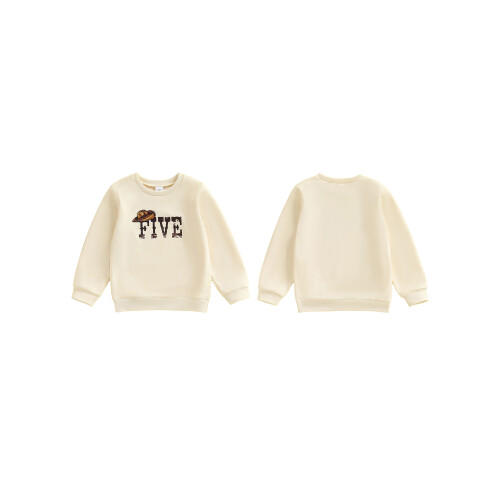 (5-6 Years, Beige) Φούτερ γενεθλίων νήπιο στρογγυλή λαιμόκοψη 1