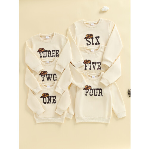 (2-3 Years, Beige) Φούτερ γενεθλίων νήπιο στρογγυλή λαιμόκοψη 2