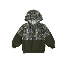 (5-6 Years, Green 2) Kinderhoodie voor jongens met camouflageprint, halve ritssluiting, lange mouwen en capuchon, casual trui voor peuters.