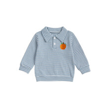 (4-5 Years, Blue) Halloween-Streifenhemd für Kleinkinder, Langarmshirt mit Kürbisstickerei, Herbstkleidung