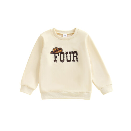 (4-5 Years, Beige) Φούτερ γενεθλίων νήπιο στρογγυλή λαιμόκοψη