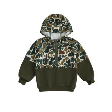 (3-4 Years, Green 3) Kinderhoodie voor jongens met camouflageprint, halve ritssluiting, lange mouwen en capuchon, casual trui voor peuters.
