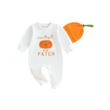 (3-6 Months, Red) Ținută Halloween bebeluși, salopetă lungă, guler rotund, litere dovleac, cu pălărie pentru băieți și fete