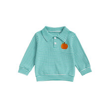 (18-24 Months, Green) Halloween-Streifenhemd für Kleinkinder, Langarmshirt mit Kürbisstickerei, Herbstkleidung