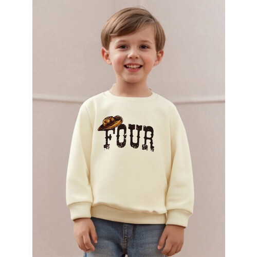 (4-5 Years, Beige) Φούτερ γενεθλίων νήπιο στρογγυλή λαιμόκοψη 2