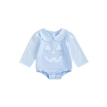 (12-18 Months, Blue) Salopete pentru sugari cu mânecă lungă în carouri pentru păpuși, guler și haine drăguțe de toamnă.