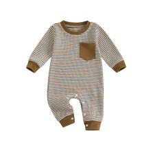 (0-3 Months, Khaki) Salopă bebeluși casual cu mânecă lungă, guler rotund, dungi, toamnă, haine băieți și fete