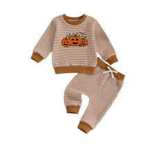 (3-6 Months, Brown) Dětské 2dílné halloweenské oblečení - mikina a proužkované kalhoty