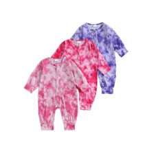 (0-3M, Pink) Salopete băieți bebeluși, 3 buc, mânecă lungă, guler rotund, imprimeu tie-dye, toamnă nou-născuți